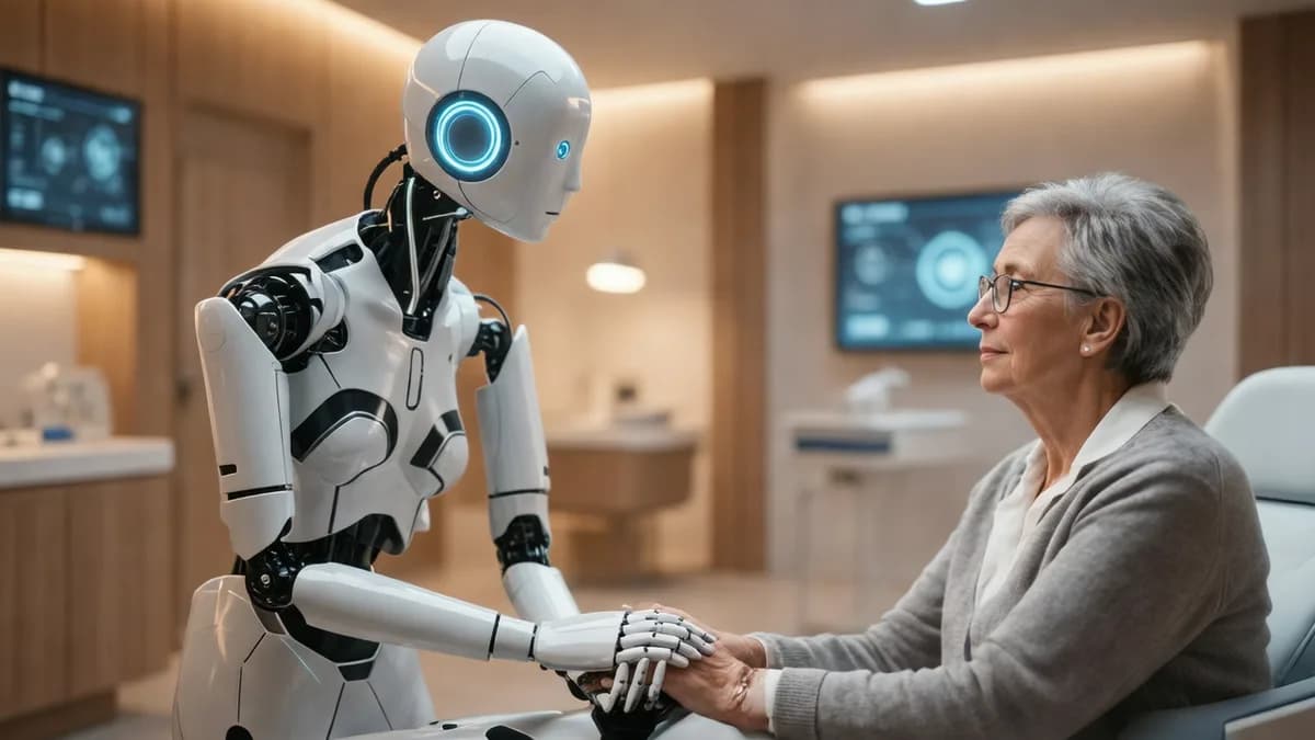 Robot and elderly woman interacting: Michael Pollan: Kecerdasan Buatan Tidak Akan Pernah Sadar