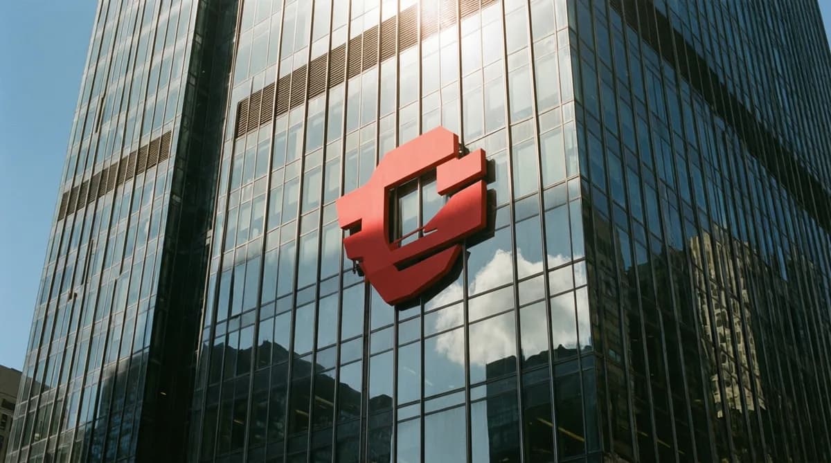 CrowdStrike logo on building: CrowdStrike Catat Pendapatan US$1,3 Miliar pada Kuartal Empat