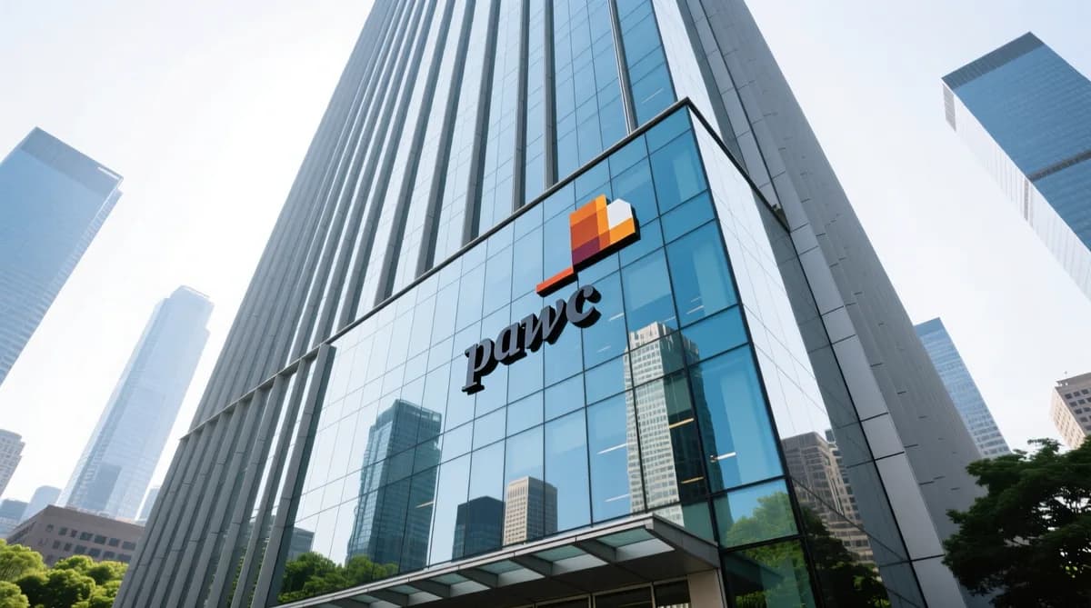 PwC building signage: PwC: AI Tambah $150 Miliar untuk MSME Manufaktur India