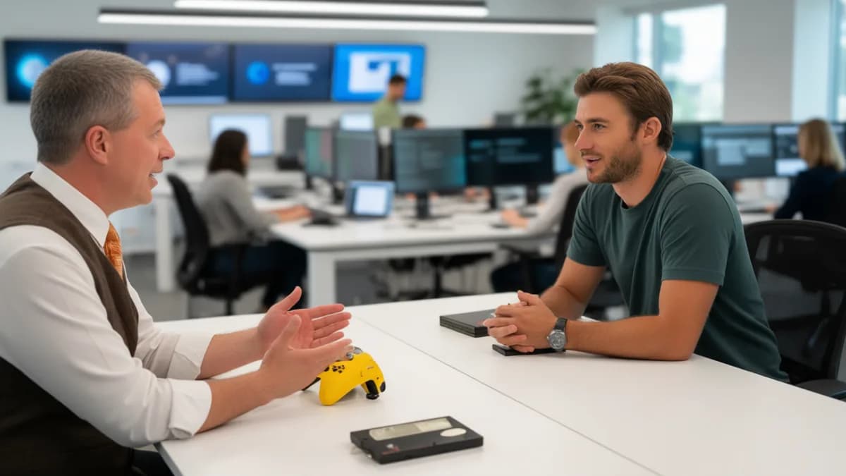 Two men playing video games: Larry Hryb Gabung Commodore Bangun Komunitas Global