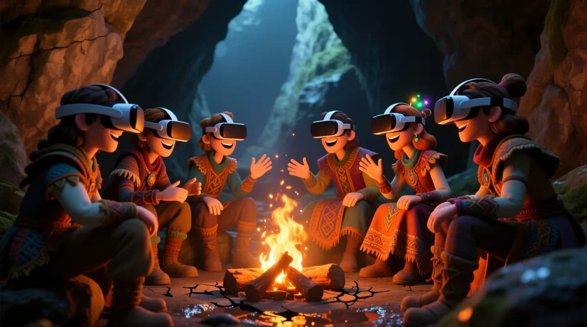 VR characters around campfire: Meta VR Gaming: Chris Pruett Sebut Industri Sedang Sulit