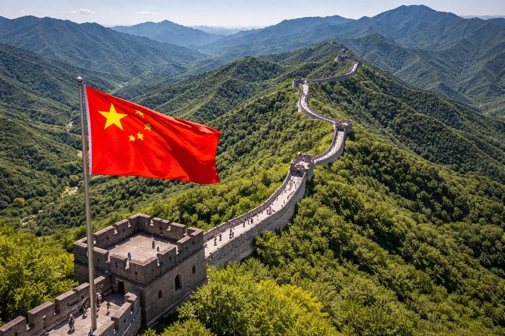 Chinese flag at Great Wall: China Catat 21 Juta Titik Pengisian Daya Kendaraan Listrik