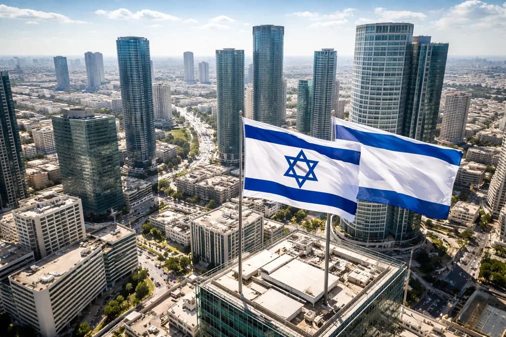 Modern cityscape with flags: Startup AI Above Security Kantongi Pendanaan $50 Juta