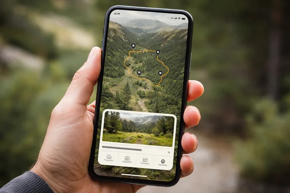 AllTrails hiking app interface: Claude Masuk Dunia Nyata: Dari Rencana Hiking ke Pesan Makanan via Chat
