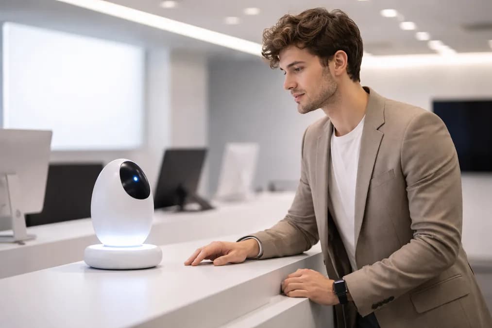 Human interacting with robot at counter: ScikIQ Buka Jalan bagi Perusahaan Menengah Pakai AI Tanpa Ganti Sistem Lama