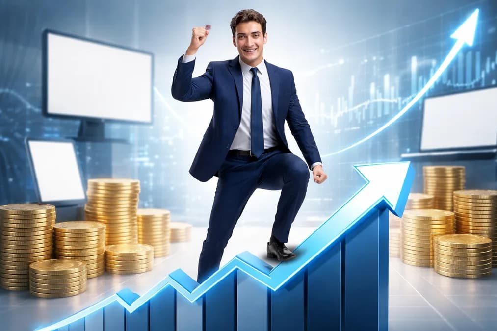 Person standing on graph: Recompound: Konsultan Kekayaan Berbasis AI untuk Investor Ritel Indonesia