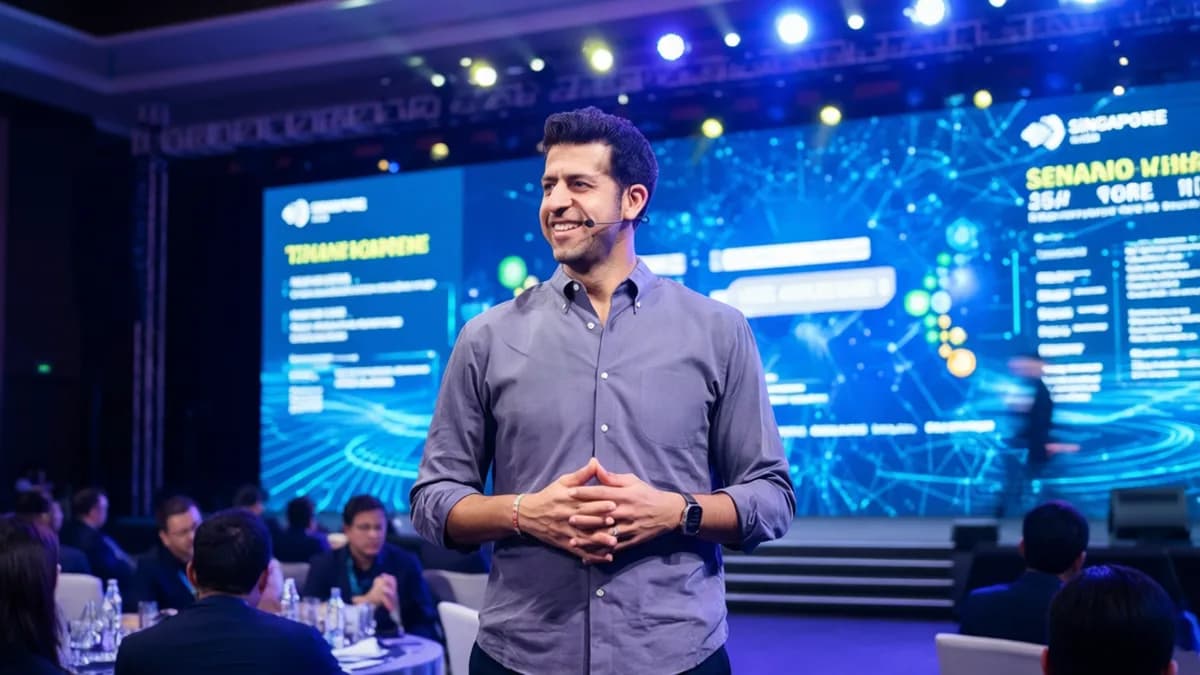 Man speaking on stage: Databricks Perluas Tim Singapura: Apa Artinya untuk Ekosistem AI Asia?