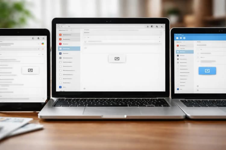 Ilustrasi antarmuka Notion Mail berdampingan dengan Gmail dan Outlook, menunjukkan perbedaan navigasi dan ikon tombol arsip