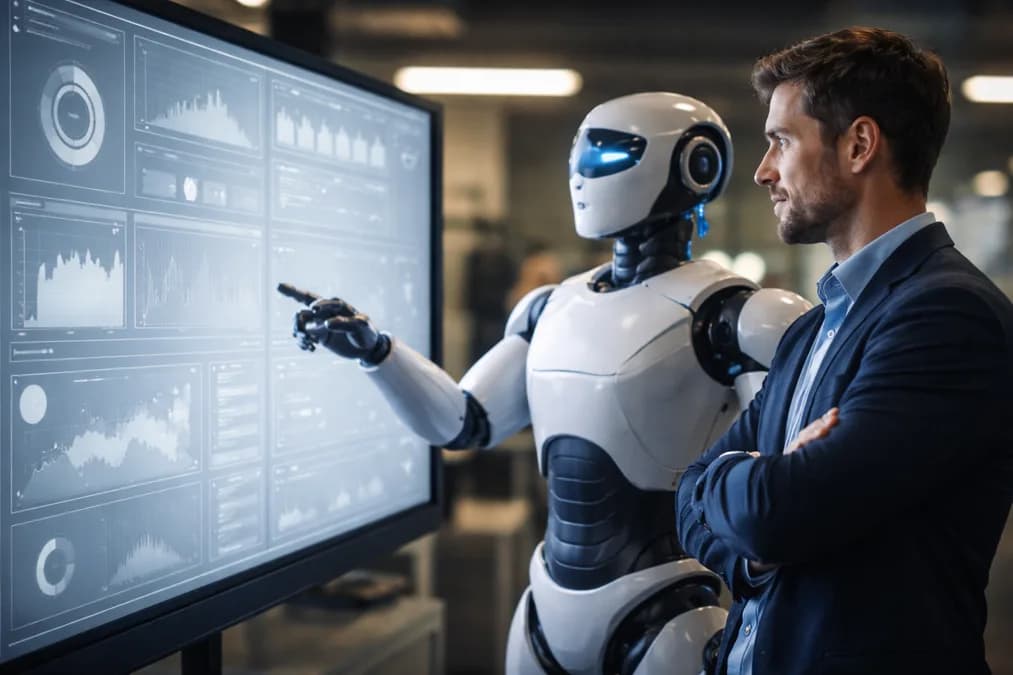 AI robot and human working together: Ailytics Ubah Kamera Biasa Jadi Mata AI di Lokasi Kerja