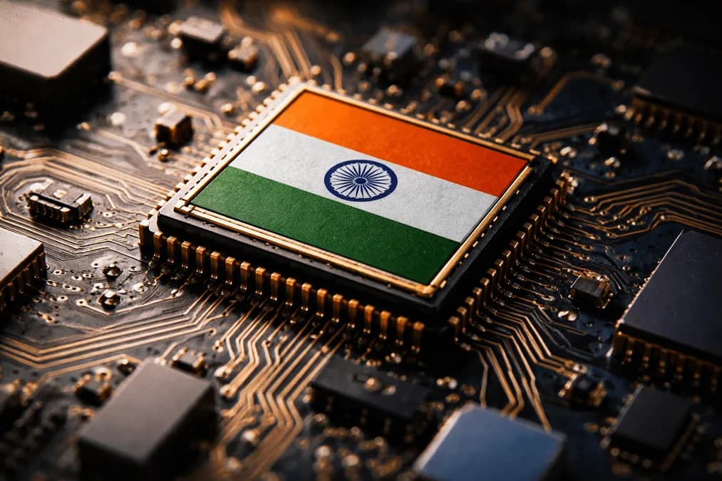 Indian flag on semiconductor chip: CG Semi Mulai Produksi Chip di Gujarat — Apa Artinya untuk Ekosistem Semikonduktor Asia?