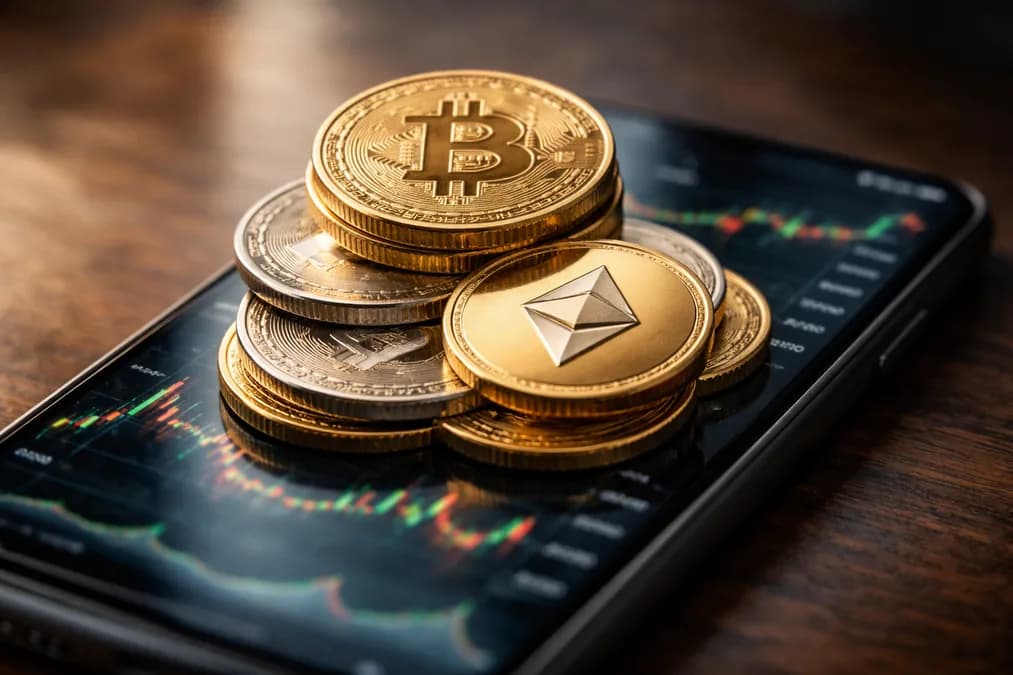 Cryptocurrency coins on trading screen: Tokocrypto Luncurkan Token Nvidia dan SpaceX — Apa Artinya untuk Investor Lokal?