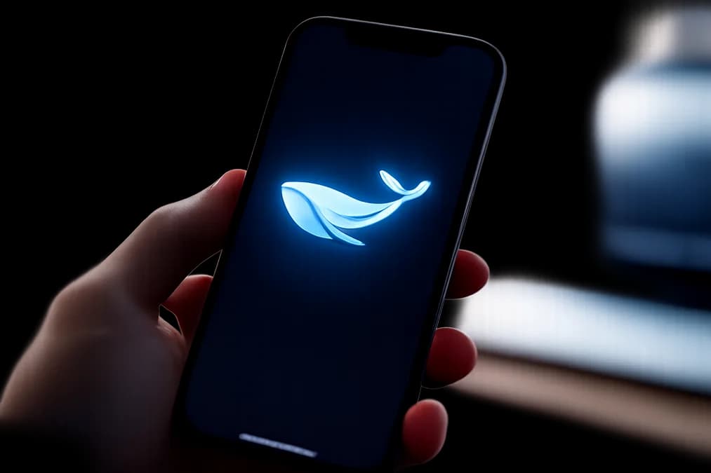 DeepSeek logo on phone: DeepSeek Bangun Chip AI Sendiri — Apa Artinya bagi Pasar Global?
