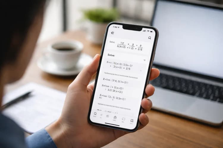 Ilustrasi antarmuka aplikasi DeepSeek R1 di iPhone dengan tampilan soal matematika dan langkah-langkah penyelesaian terlihat jelas