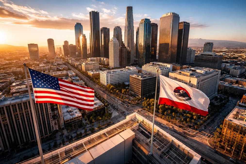 Modern cityscape with flags: Team8 Capital Kumpulkan $265 Juta untuk Startup AI Global