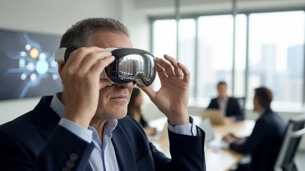 Person wearing VR headset: Apple Pangkas Tim Vision Pro dan Siri: Apa Artinya untuk Masa Depan AI di Perangkat Konsumen?