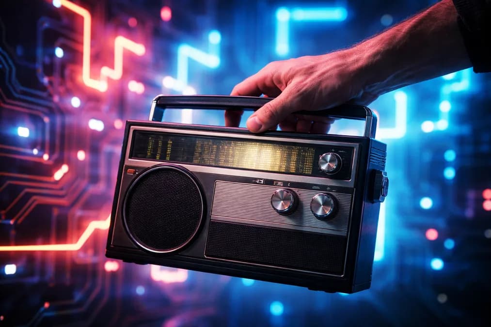 Hand holding vintage radio: Dari Radio Transistor ke AI: Bagaimana Satu Komponen Kecil Mengubah Cara Indonesia Berpikir