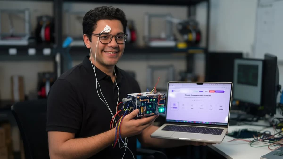 Man with neural interface device: Neural Drive Potong Biaya Alat Komunikasi Bantu 90% Tanpa Operasi