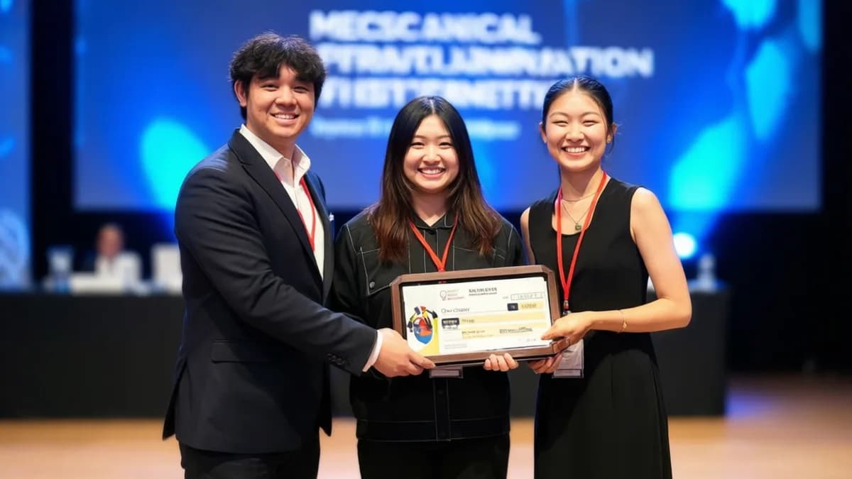 Award winners posing with check: Fluent For All: Suara sebagai Jalan Masuk ke Komputer