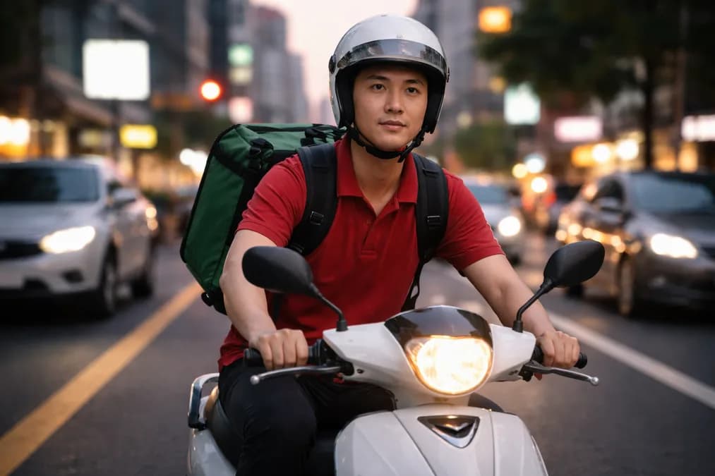 Rider on scooter with delivery box: Quick Commerce Indonesia Masuk Fase Kedua dengan AI Lokal