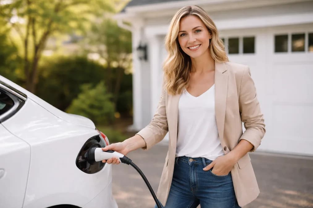Woman charging electric car: Level 1, 2, atau 3: Mana yang Masuk Akal untuk Mobil Listrik di Indonesia?