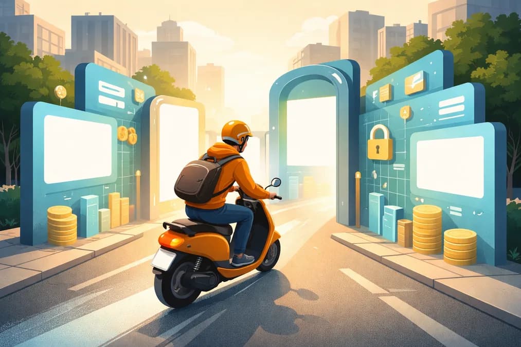 Rider on scooter between barriers: Grab Beli Atome Bukan untuk Bayar Cicilan, Tapi Data Kredit