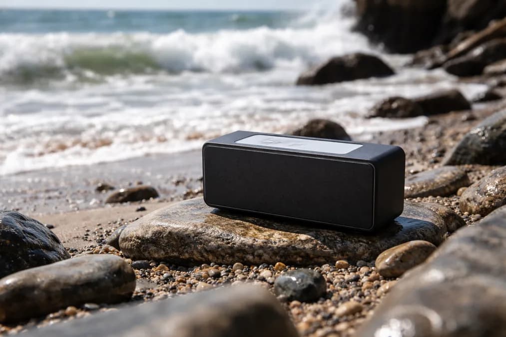 Bluetooth speaker on wooden surface: IPX7 Bukan Jaminan: Kenapa Speaker Bluetooth di Pantai Jakarta Sering Mati