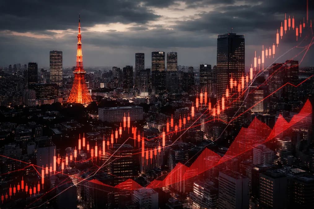 Tokyo skyline with data chart: Startup Jepang Dibanjiri Dana AI, Tapi Bukan untuk Teknologi Inti
